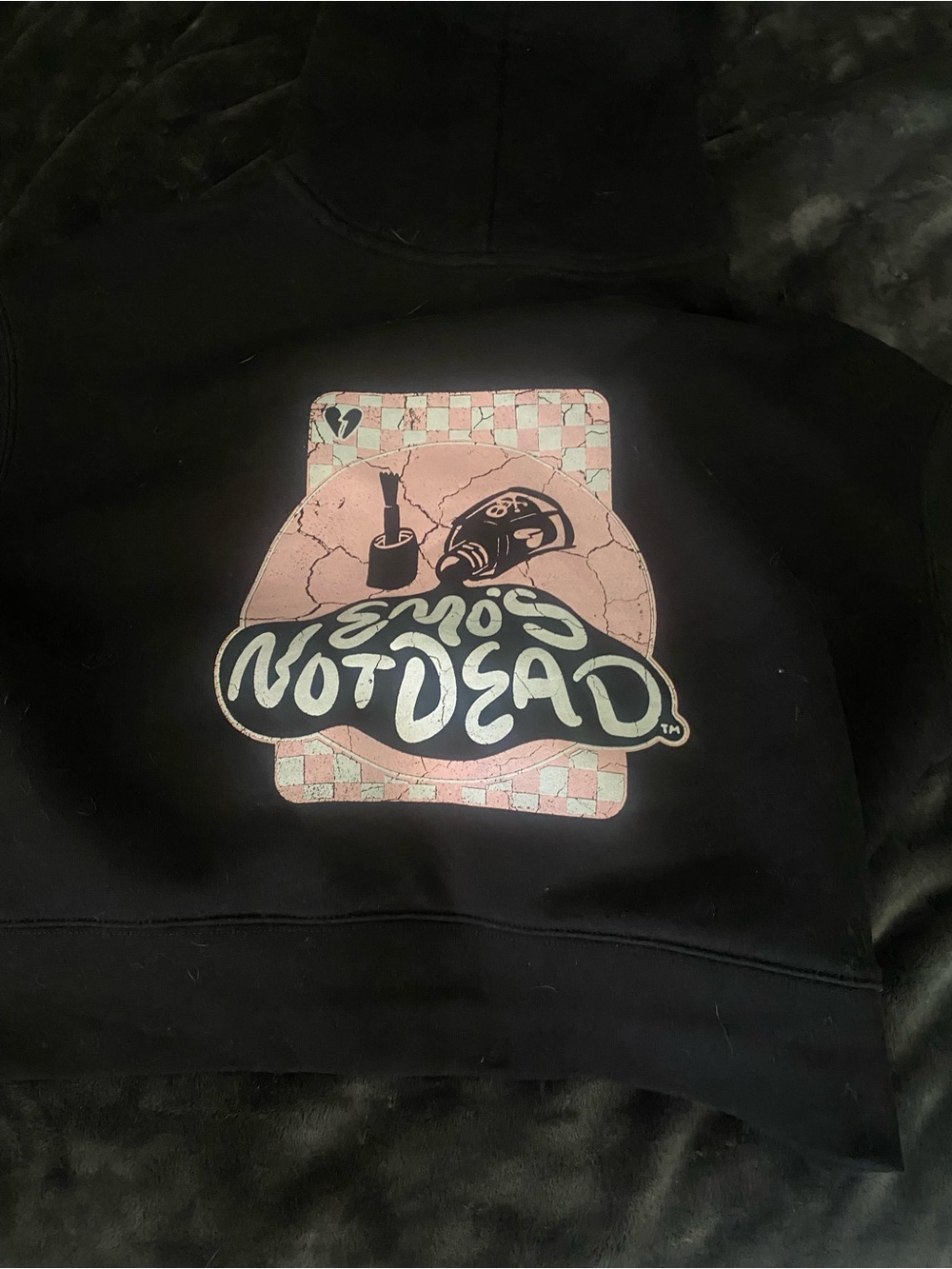 Emo’s Not Dead Graphic I Black Hoodie - Pink/White Logo